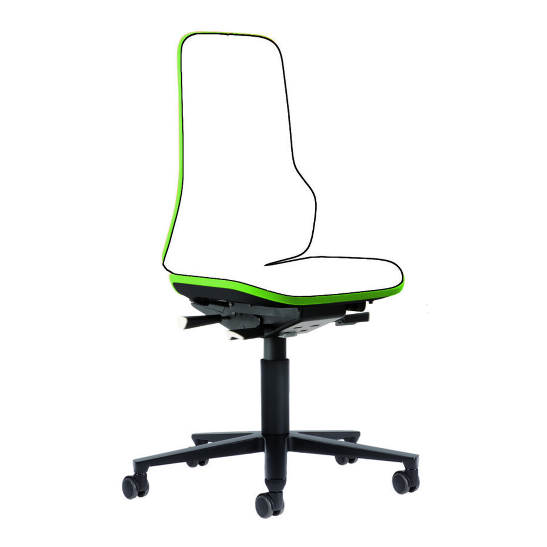 bimos Arbeitsstuhl ESD Neon 2, grün Sitzhöhe 450-620 mm mit Rollen, ohne Polster
