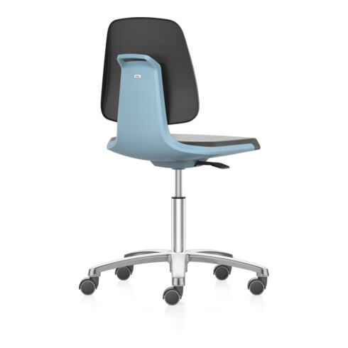 bimos Arbeitsstuhl Labsit mit Rollen, Sitz-H.450-650 mm, Kunstleder, Sitzschale blau