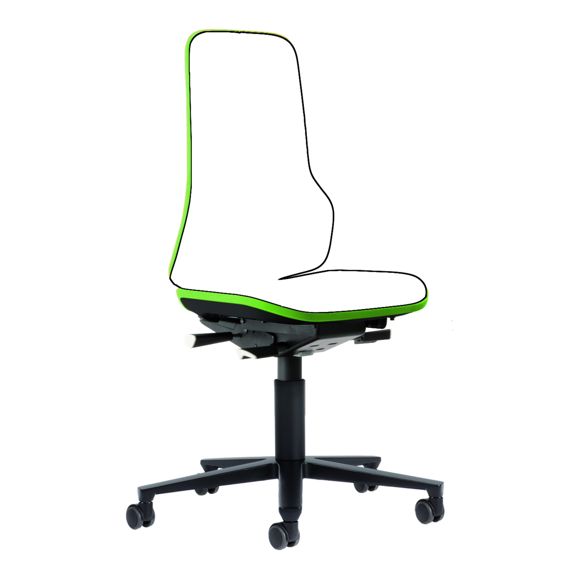 bimos Arbeitsstuhl Neon Basisstuhl mit Rollen Flexband grün Sitzhöhe 450-620 mm ohne Polster