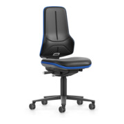 bimos Arbeitsstuhl Neon XXL bis 180 kg mit Rollen, Kunstleder, Flexband blau, Sitz 470-640 mm