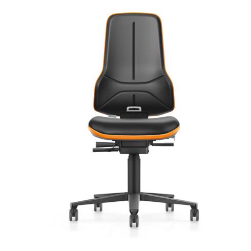 bimos Arbeitsstuhl Neon XXL bis 180 kg mit Rollen, Kunstleder, Flexband orange, Sitz 470-640 mm