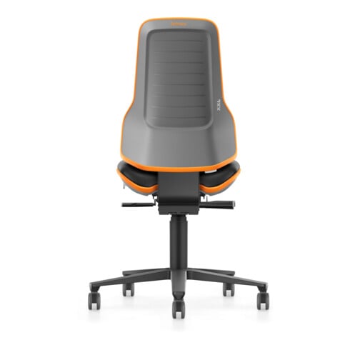 bimos Arbeitsstuhl Neon XXL bis 180 kg mit Rollen, Kunstleder, Flexband orange, Sitz 470-640 mm
