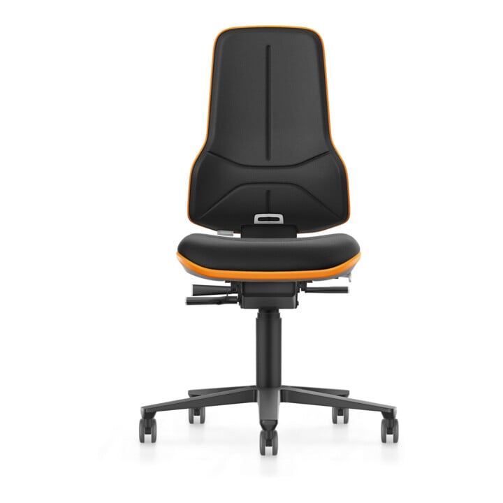 bimos Arbeitsstuhl Neon XXL bis 180 kg mit Rollen, Stoffpolster, Flexband orange, Sitz 470-640 mm