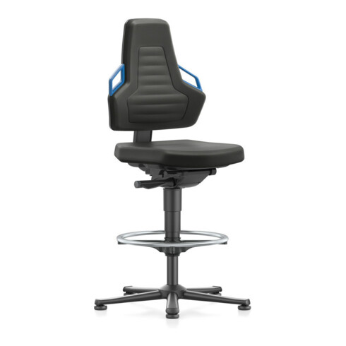 bimos Chaise de travail Nexxit 3 poignées bleu hauteur assise 570-820 mm tissu noir, repose-pieds