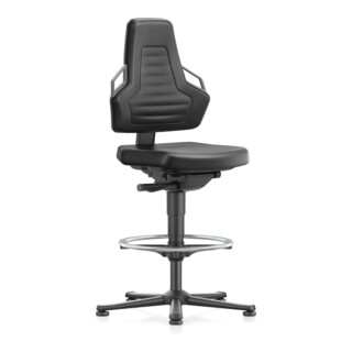 bimos Chaise de travail Nexxit avec patins au sol et repose-pieds, assise en similicuir noir 570-820 mm