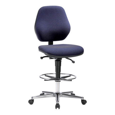 bimos Chaise de travail tissu bleu Hauteur d’assise 620-870 mm avec roulettes / repose-pieds