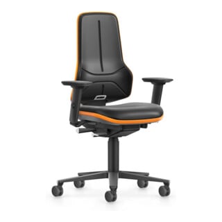bimos Chaise de travail XXL orange avec roulettes, similicuir, accoudoirs