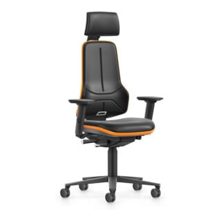 bimos Chaise de travail XXL orange avec roulettes, similicuir, appui-tête et accoudoirs