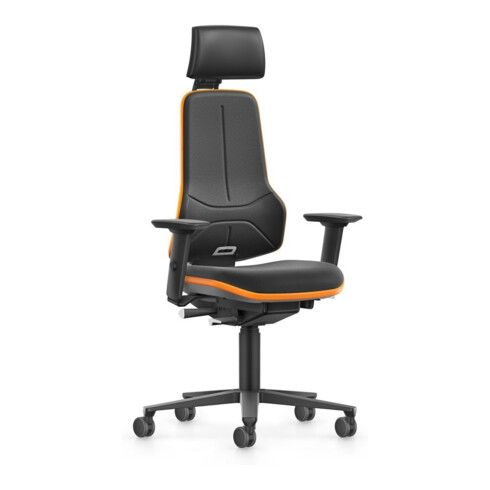 bimos Chaise de travail XXL orange avec roulettes Supertec, appui-tête et accoudoirs