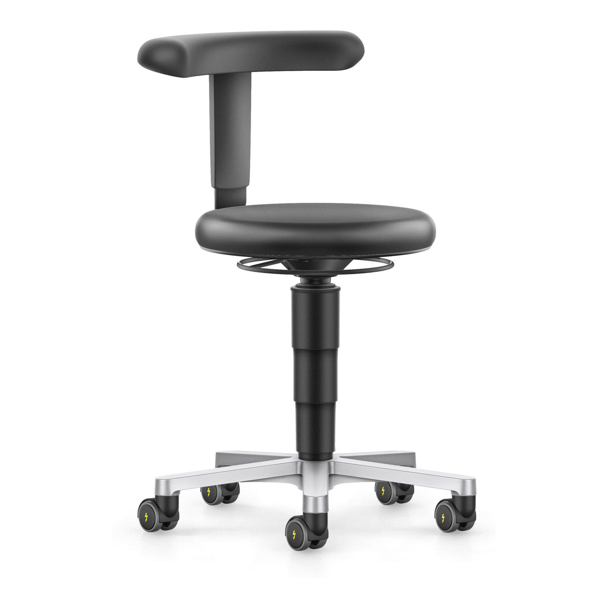 bimos ESD Hocker mit Rollen, PU schwarz, Sitzhöhe 450-650 mm, Flex-Stütze