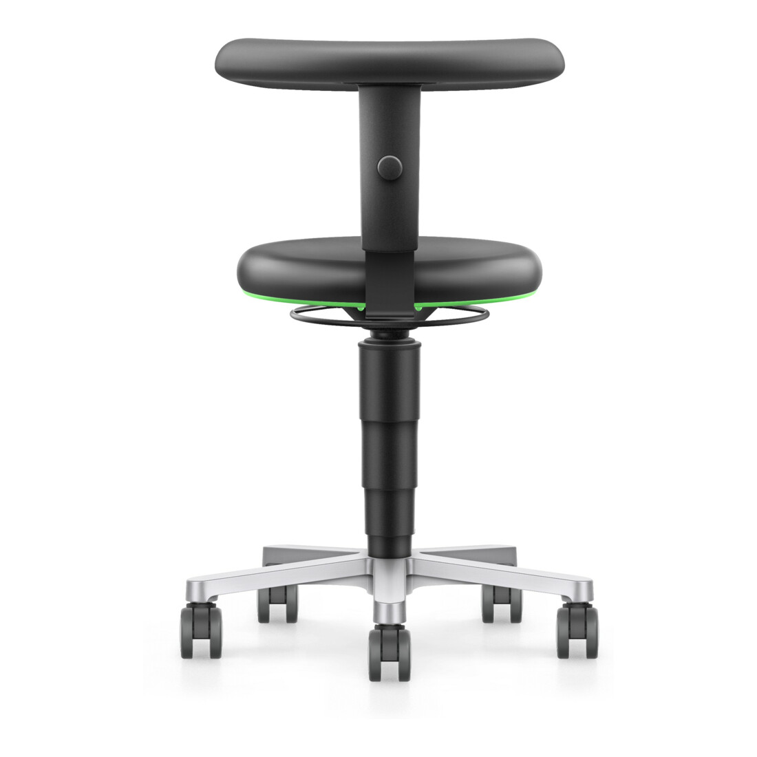bimos Labor Hocker mit Rollen, Kunstleder schwarz, Sitzhöhe 450-650 mm, Flex-Stütze