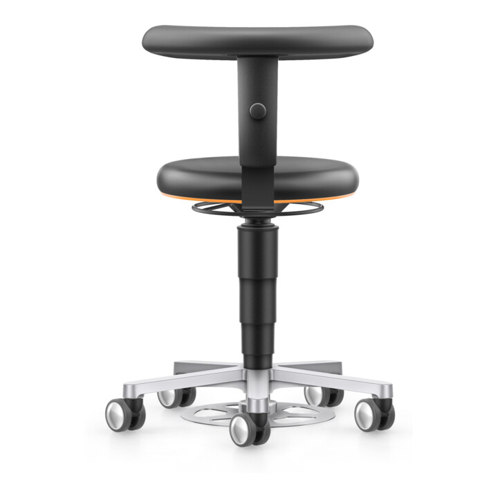 bimos Labor Hocker mit Rollen, Kunstleder schwarz, Sitzhöhe 480-650 mm, Flex-Stütze