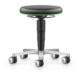 bimos Labor tabouret à roulettes, similicuir noir, hauteur d'assise 450-650 mm, anneau de couleur vert