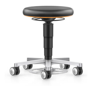 bimos Labor tabouret avec roulettes, similicuir noir, hauteur d'assise 480-650 mm, anneau de couleur orange