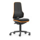 bimos siège de travail Neon XXL jusqu'à 180 kg avec roulettes, rembourrage en tissu, bande flexible orange, assise 470-640 mm-1