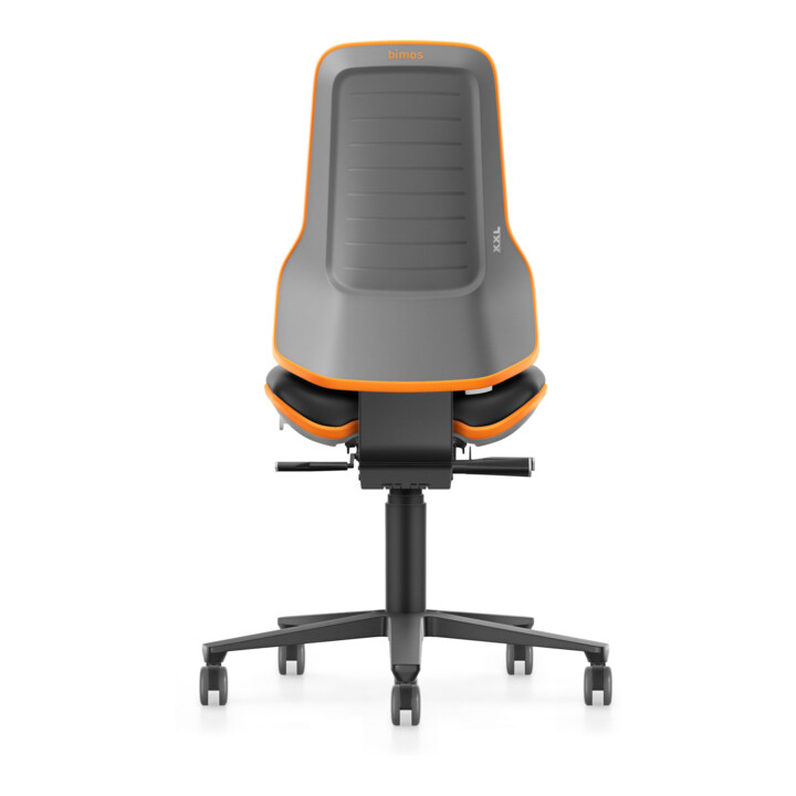 bimos siège de travail Neon XXL jusqu'à 180 kg avec roulettes, similicuir, bande flexible orange, assise 470-640 mm