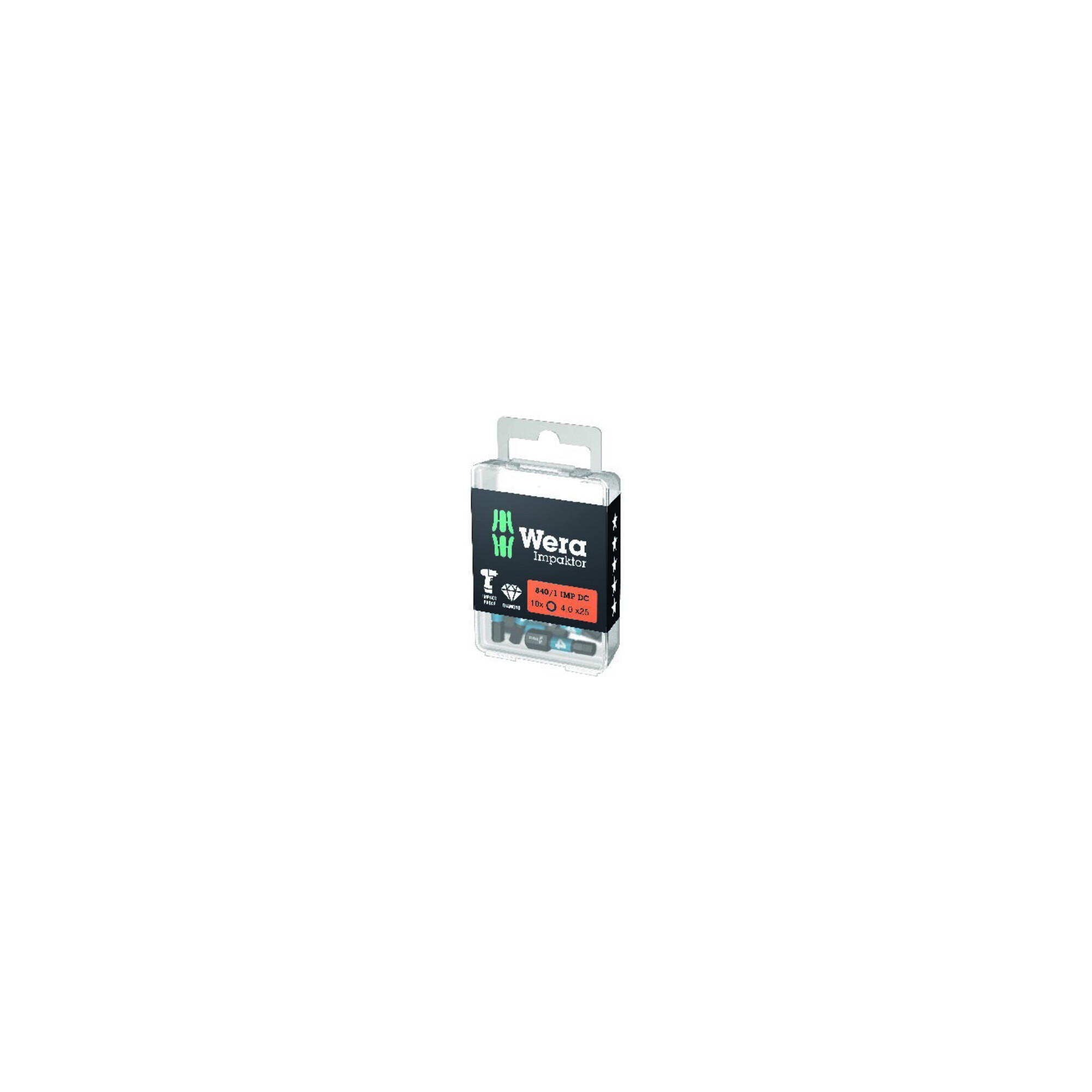 Bit 840/1 IMP DC 4mm L.25mm 1/4 Zoll C6,3 Impaktor,DC Box m.10 Bits WERA