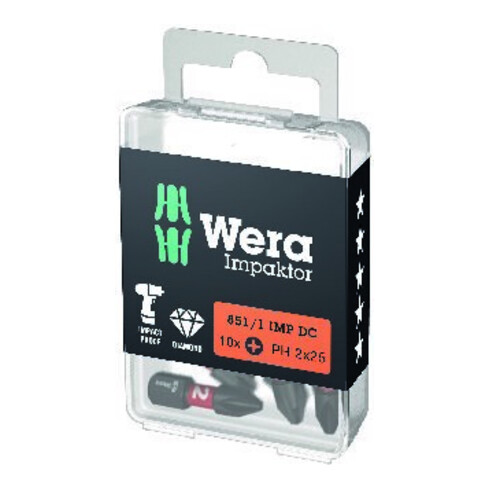 Bit 851/1 IMP DC PH2 L.25mm 1/4 Zoll C6,3 Impaktor,DC Box m.10 Bits WERA