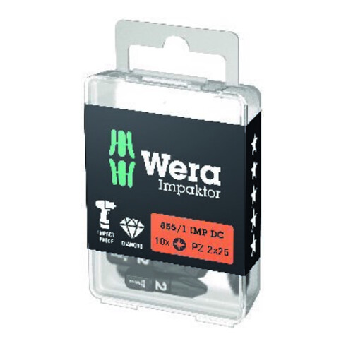 Bit 855/1 IMP DC PZD3 L.25mm 1/4 Zoll C6,3 Impaktor,DC Box m.10 Bits WERA