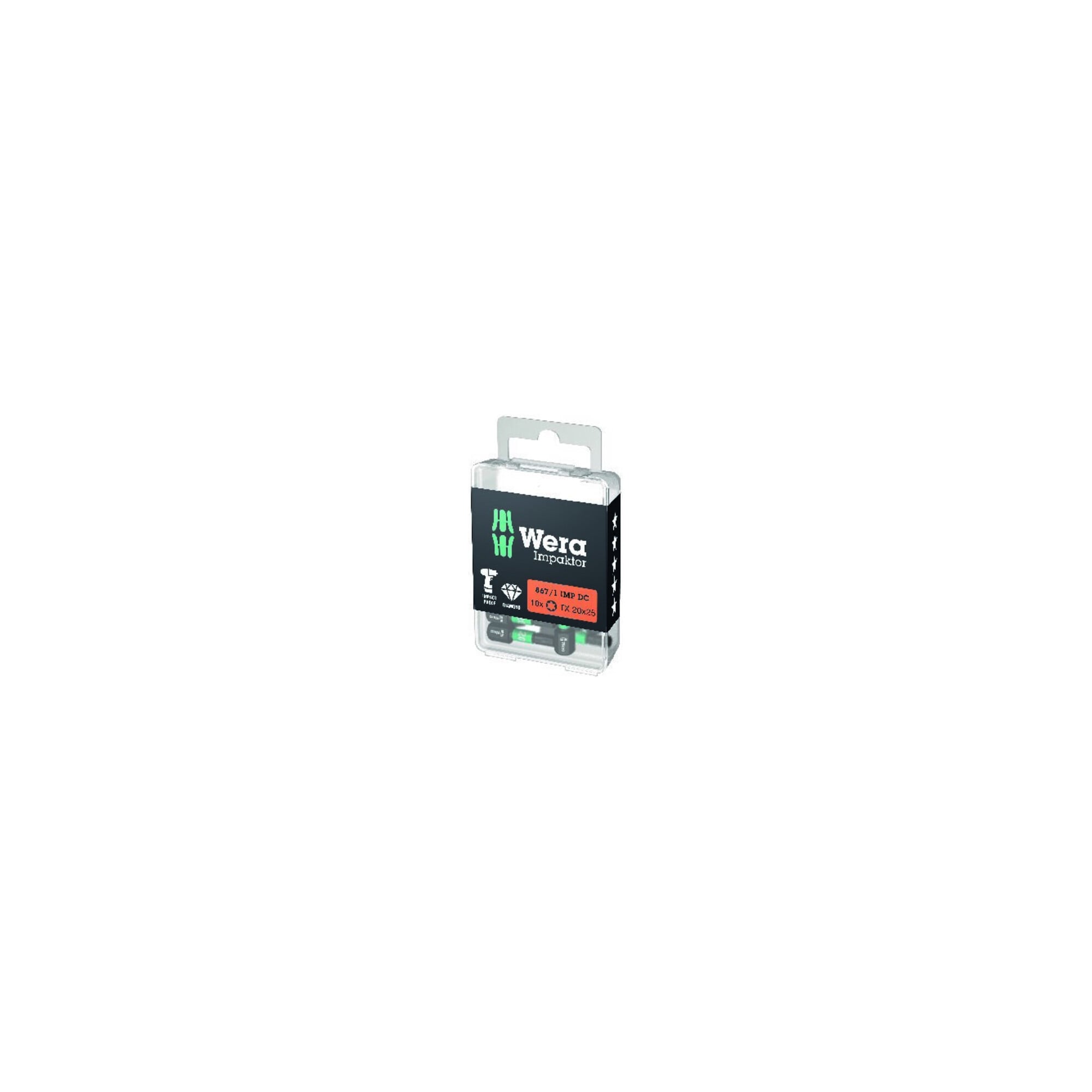Bit 867/1 IMP DC T25 L.25mm 1/4 Zoll C6,3 Impaktor,DC Box m.10 Bits WERA