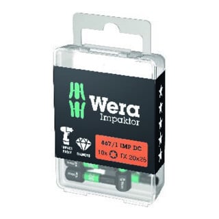 Bit 867/1 IMP DC T40 L.25mm 1/4 Zoll C6,3 Impaktor,DC Box m.10 Bits WERA