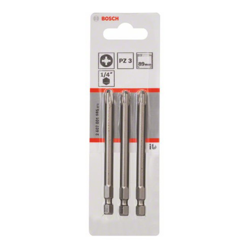 Bosch Bit Pozidriv, L89mm, attacco da 1/4", extra duro, 3pz