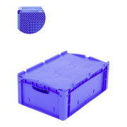 Bito Eurostapelbehälter XL mit Rippenboden RX und anscharniertem zweiteiligen Klappdeckel blau 400 mm 600 mm