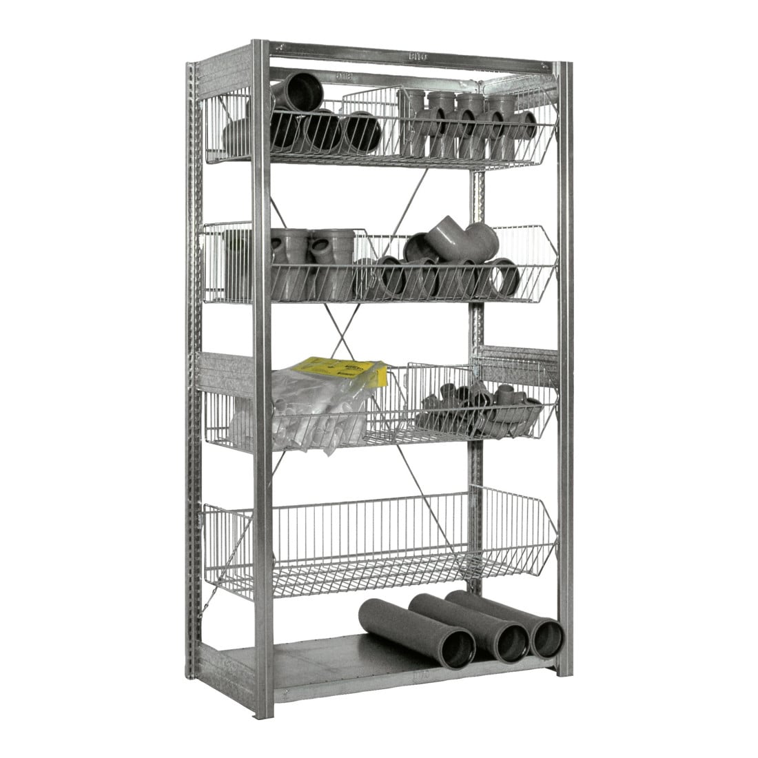 Bito Fachbodenregal Gitterkörbe L1008xH1850xT524 mm, Anbaufeld verzinkt