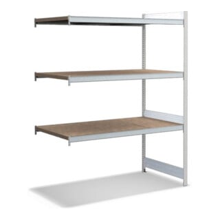 Grand rayonnage Bito, ensemble de baies supplémentaires, panneaux d'aggloméré, 350 kg, 3 niveaux, RAL 7035 gris clair
