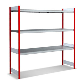 Jeu de base pour grande étagère Bito, 350kg, 3 niveaux, RAL 3000 rouge feu