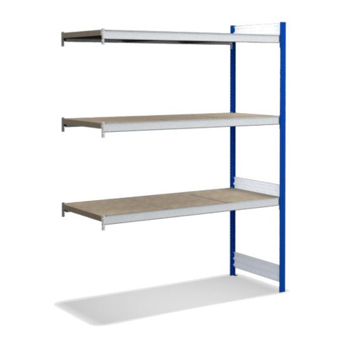 Bito Großfachregal, Anbaufeld Set, Spanplatten, 350kg, 3 Ebenen, RAL 5010 Enzianblau