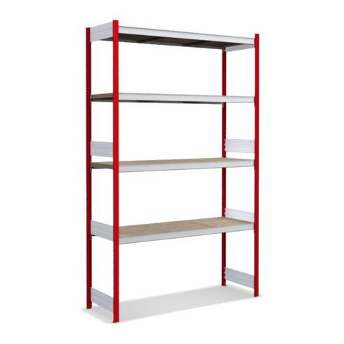 Bito Großfachregal-Set mit 4 Ebenen Spanplatte Grundfeld feuerrot