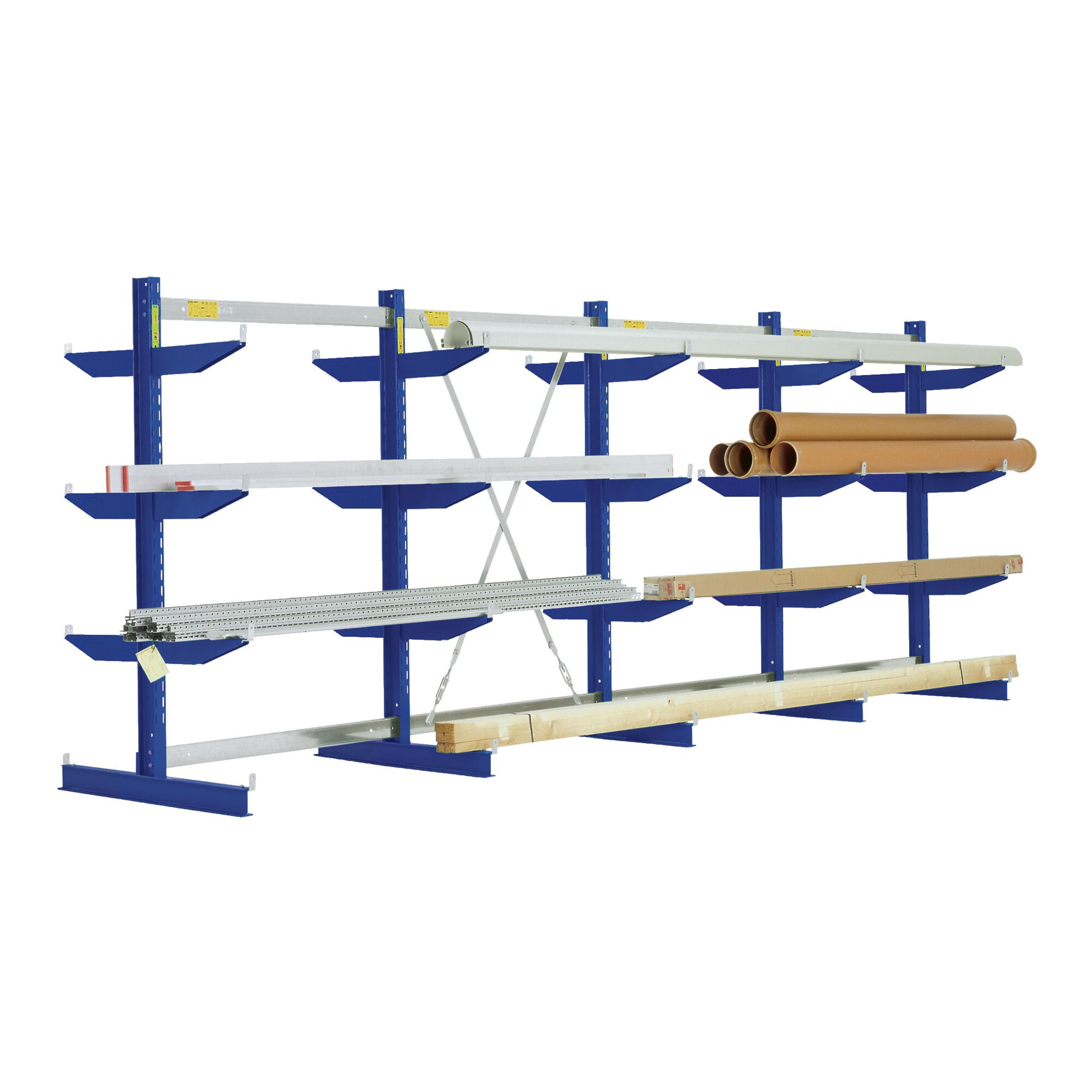 Bito Kragarmregal Set / NT400 IPE120 TypL H2480xL4295xT920 mm 5 Ständer, doppelseitig enzianblau