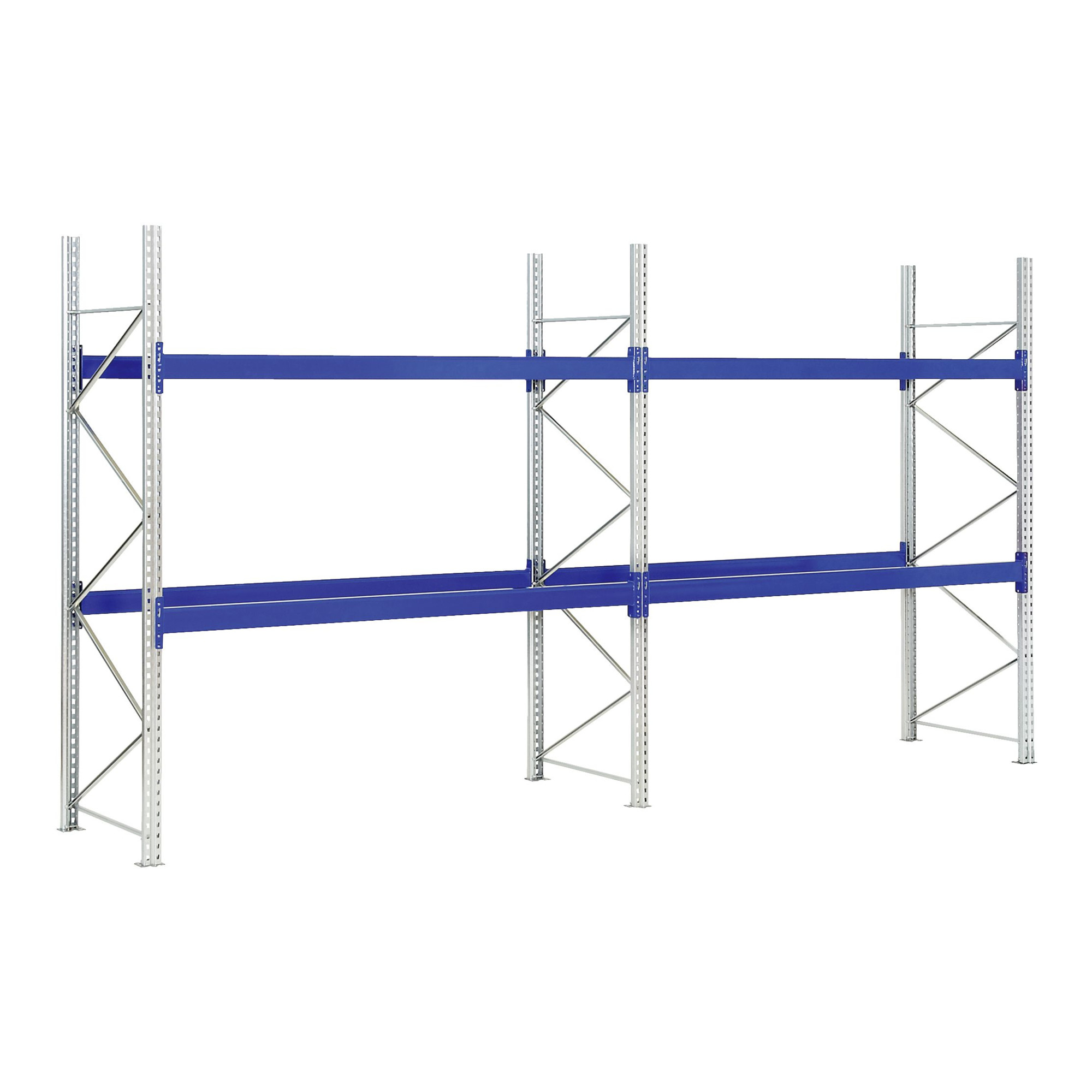 Bito Paletten-Komplettregal-Set P1 mit 2 Ebenen H2500xT1100xL14300 mm 600 kg, unmontiert enzianblau