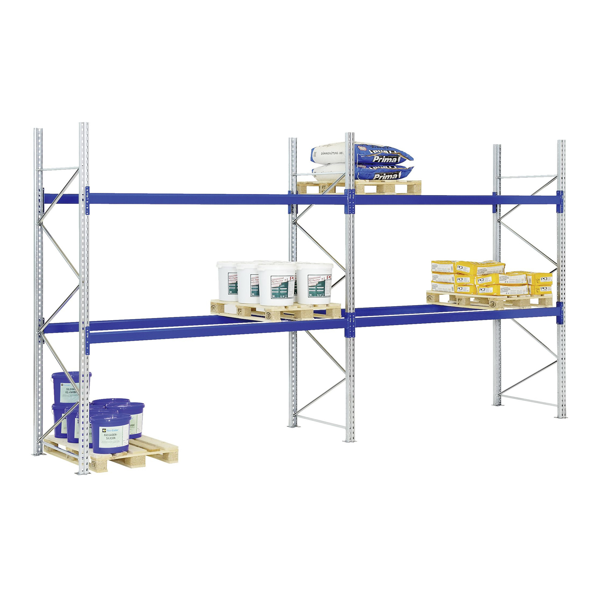 Bito Paletten-Komplettregal-Set P1 mit 2 Ebenen H5000xT1100xL5800 mm 600 kg, unmontiert enzianblau