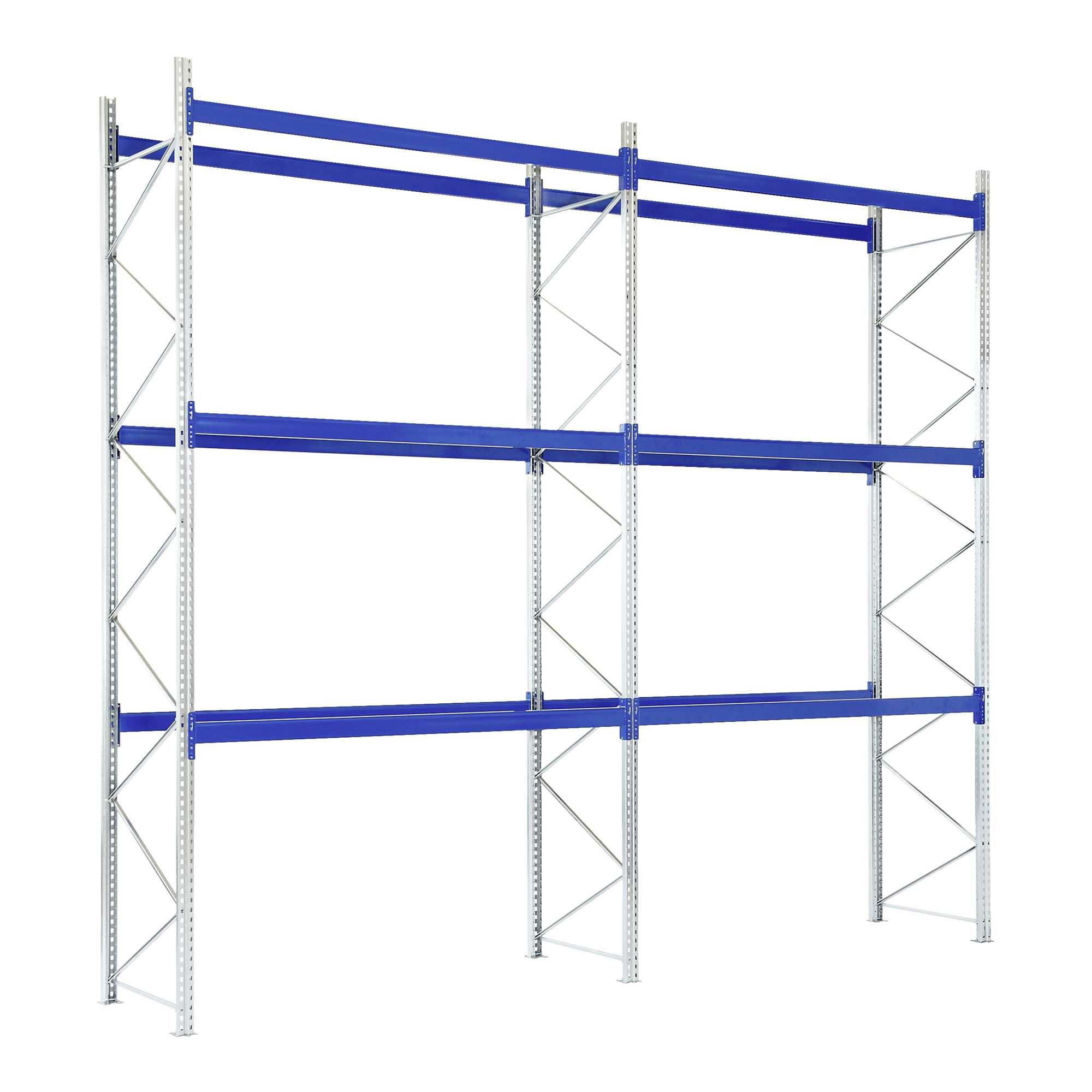 Bito Paletten-Komplettregal-Set P2 mit 3 Ebenen H6000xT1100xL25500 mm 800 kg, unmontiert enzianblau