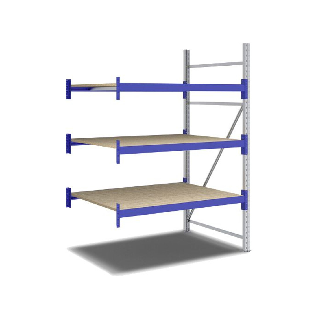 Bito Weitspannregal Set / F2 Anbaufeld 3 Ebenen H2000xT1100xB1350 mm, Spanplatte enzianblau