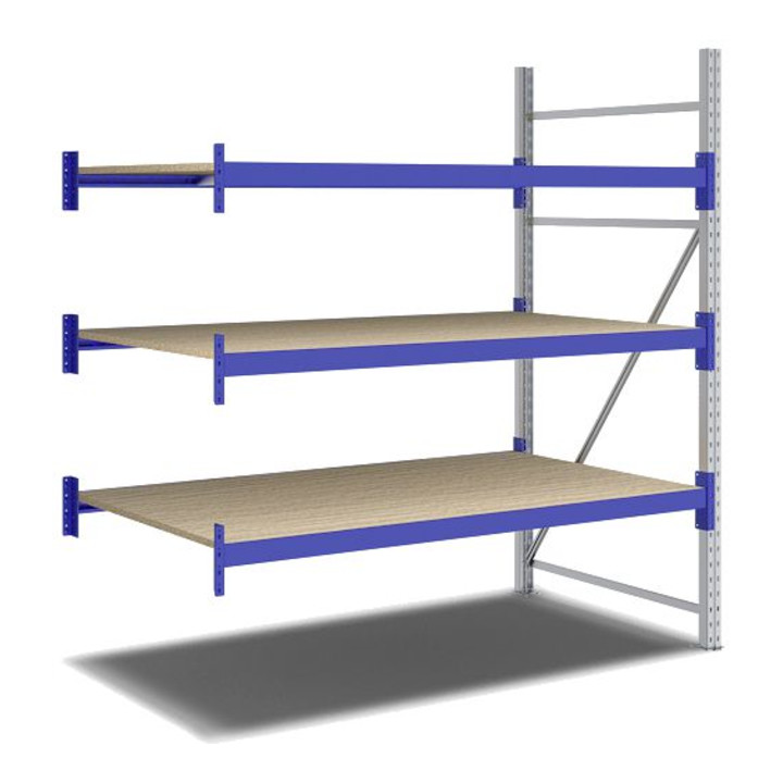 Bito Weitspannregal Set / F2 Anbaufeld 3 Ebenen H2000xT1100xB1800 mm, Spanplatte enzianblau