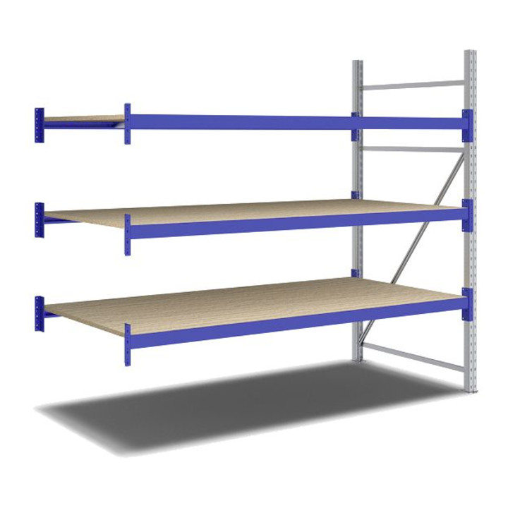 Bito Weitspannregal Set / F2 Anbaufeld 3 Ebenen H2000xT1100xB2200 mm, Spanplatte enzianblau