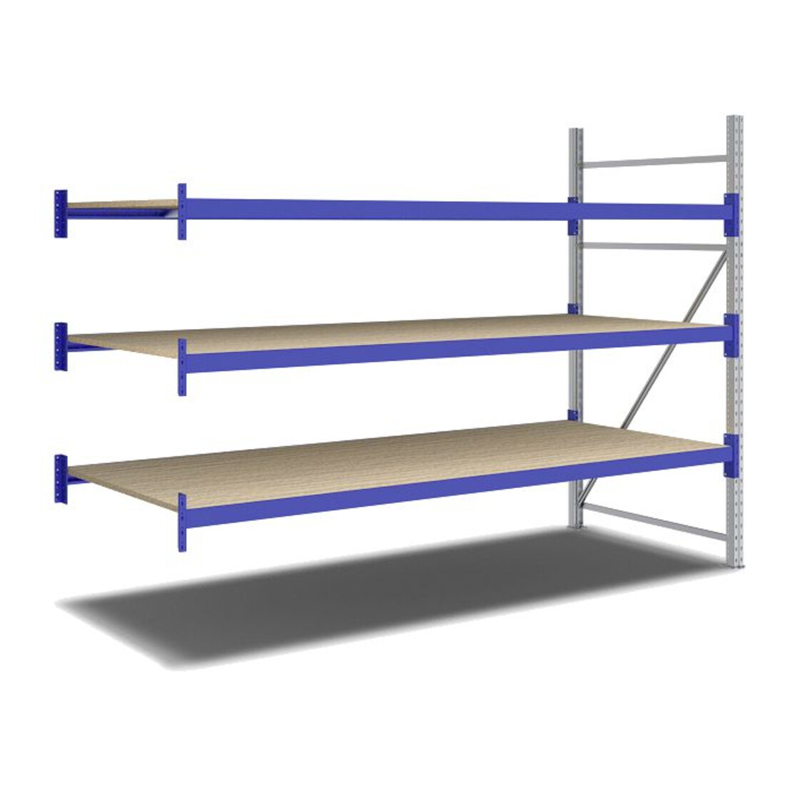 Bito Weitspannregal Set / F2 Anbaufeld 3 Ebenen H2000xT1100xB2700 mm, Spanplatte enzianblau