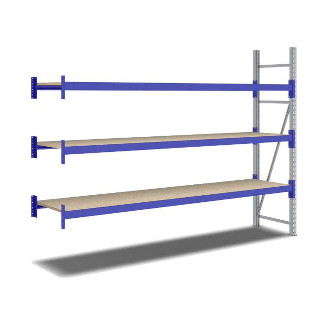 Bito Weitspannregal Set / F2 Anbaufeld 3 Ebenen H2000xT600xB2700 mm, Spanplatte enzianblau