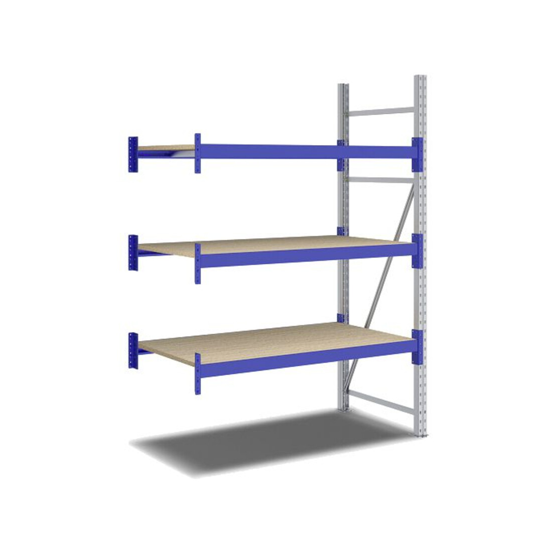 Bito Weitspannregal Set / F2 Anbaufeld 3 Ebenen H2000xT800xB1350 mm, Spanplatte enzianblau