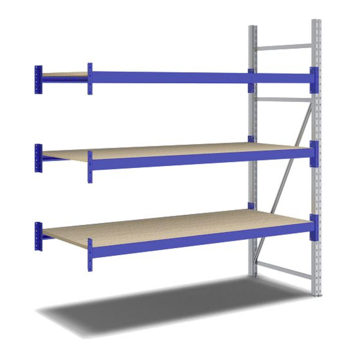 Bito Weitspannregal Set / F2 Anbaufeld 3 Ebenen H2000xT800xB1800 mm, Spanplatte enzianblau