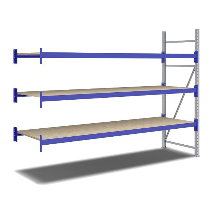 Bito Weitspannregal Set / F2 Anbaufeld 3 Ebenen H2000xT800xB2700 mm, Spanplatte enzianblau