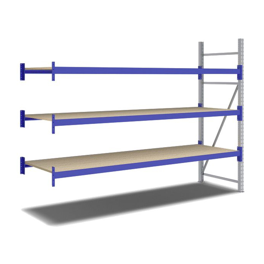 Bito Weitspannregal Set / F2 Anbaufeld 3 Ebenen H2000xT800xB2700 mm, Spanplatte enzianblau