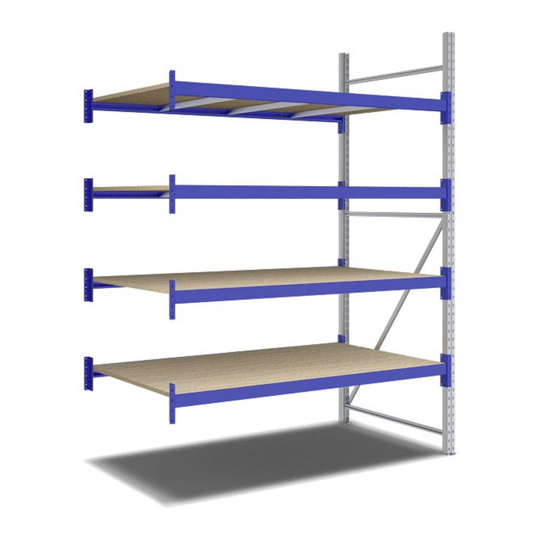 Bito Weitspannregal Set / F2 Anbaufeld 4 Ebenen H2500xT1100xB1800 mm, Spanplatte enzianblau