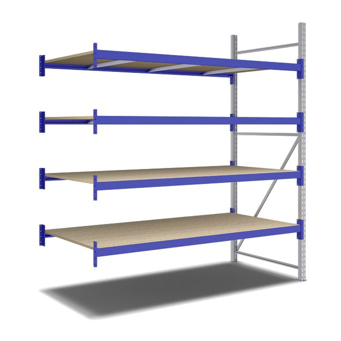 Bito Weitspannregal Set / F2 Anbaufeld 4 Ebenen H2500xT1100xB2200 mm, Spanplatte enzianblau