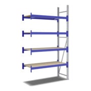 Bito Weitspannregal Set / F2 Anbaufeld 4 Ebenen H2500xT600xB1350 mm, Spanplatte enzianblau-3