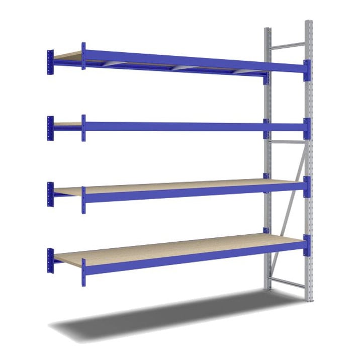 Bito Weitspannregal Set / F2 Anbaufeld 4 Ebenen H2500xT600xB2200 mm, Spanplatte enzianblau