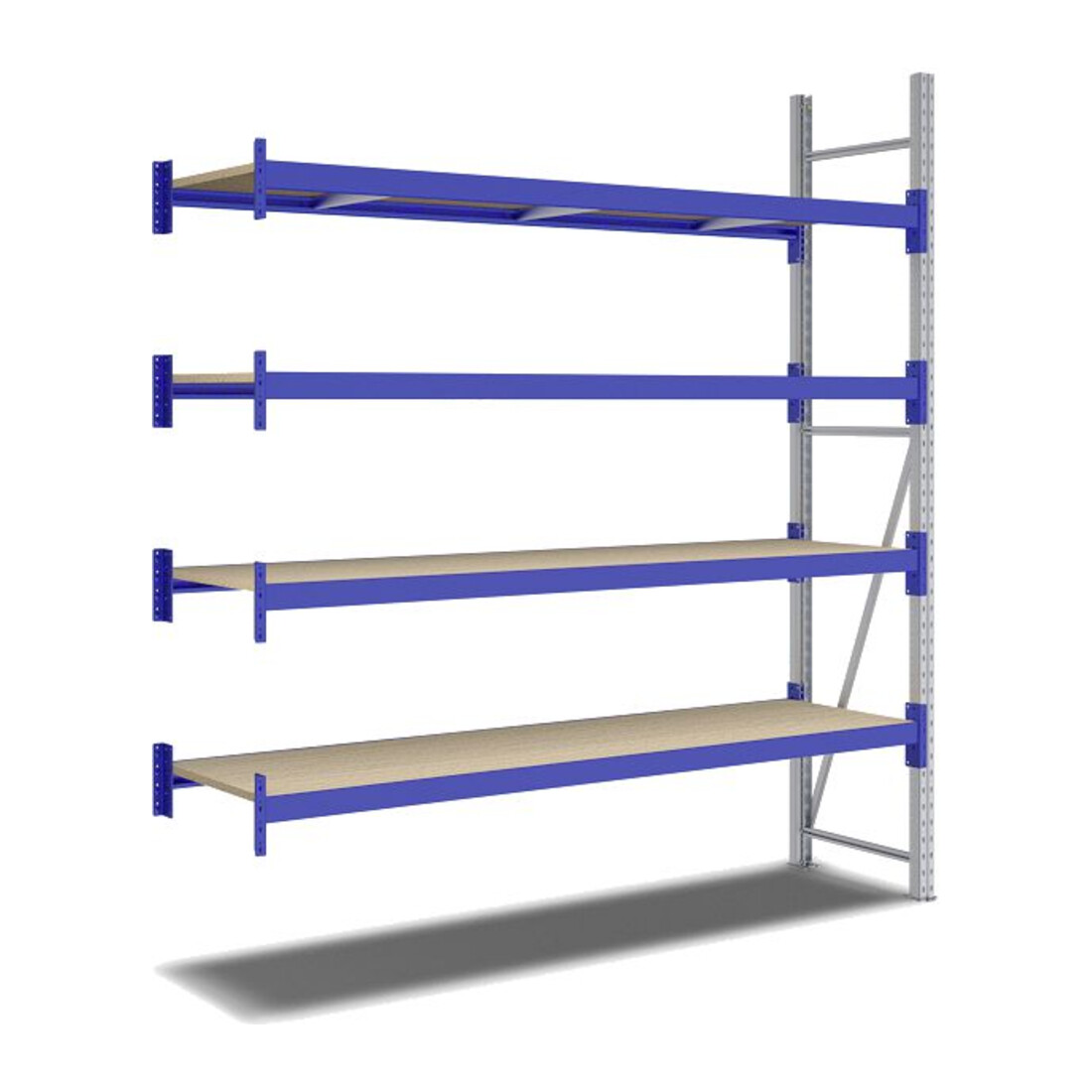 Bito Weitspannregal Set / F2 Anbaufeld 4 Ebenen H2500xT600xB2200 mm, Spanplatte enzianblau